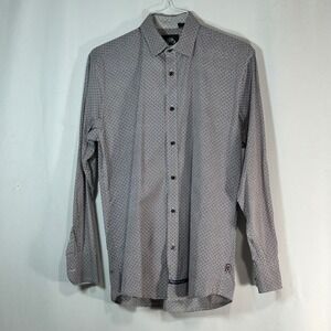 English Laundry Mens Medium Geometric Print Button Down Long Sleeve Dress Shirt